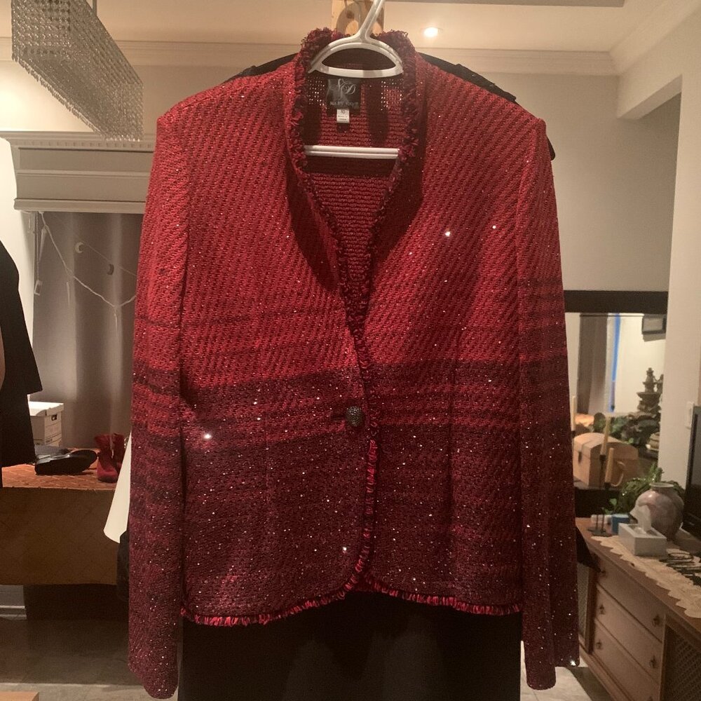 Mary Kay National Size 10 Two Piece Bling Burgundy Ombre Jacket and Black Dress